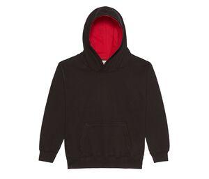 AWDIS JH03J - Sweat enfant capuche contrastée Jet Black/Fire Red