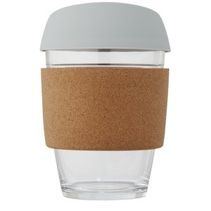 PF Concept 100665 - Lidan 360 ml borosilicate glass tumbler with cork grip and silicone lid